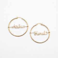 Custom 14k Gold Name Filled Hoops Earings | Customize Your Name in Earings