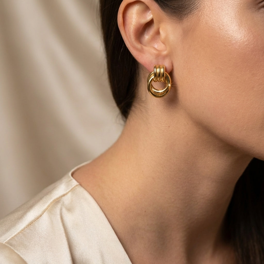 stylish gold plated double hoop earrings for women