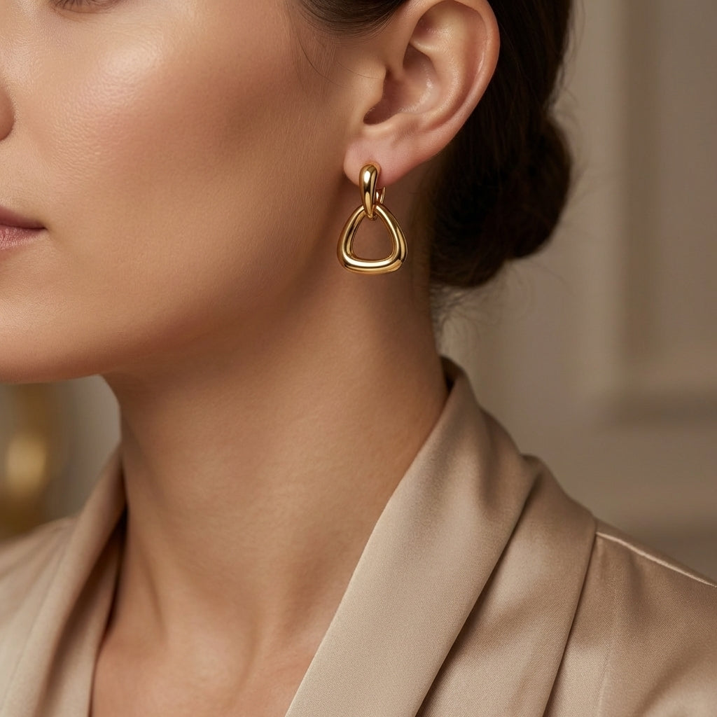 gold-plated stainless steel gold teardrop triangle earrings