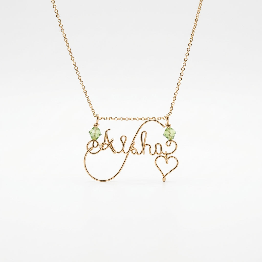 Swash Script Name Necklace with Birthstone Crystal | Customize Your Design in Heart
