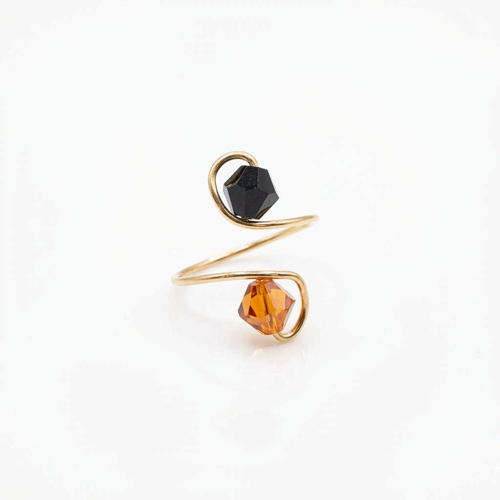 Dual Crystal Adjustable Ring | Glow Ring | 14k | Rose Gold | Italian Silver