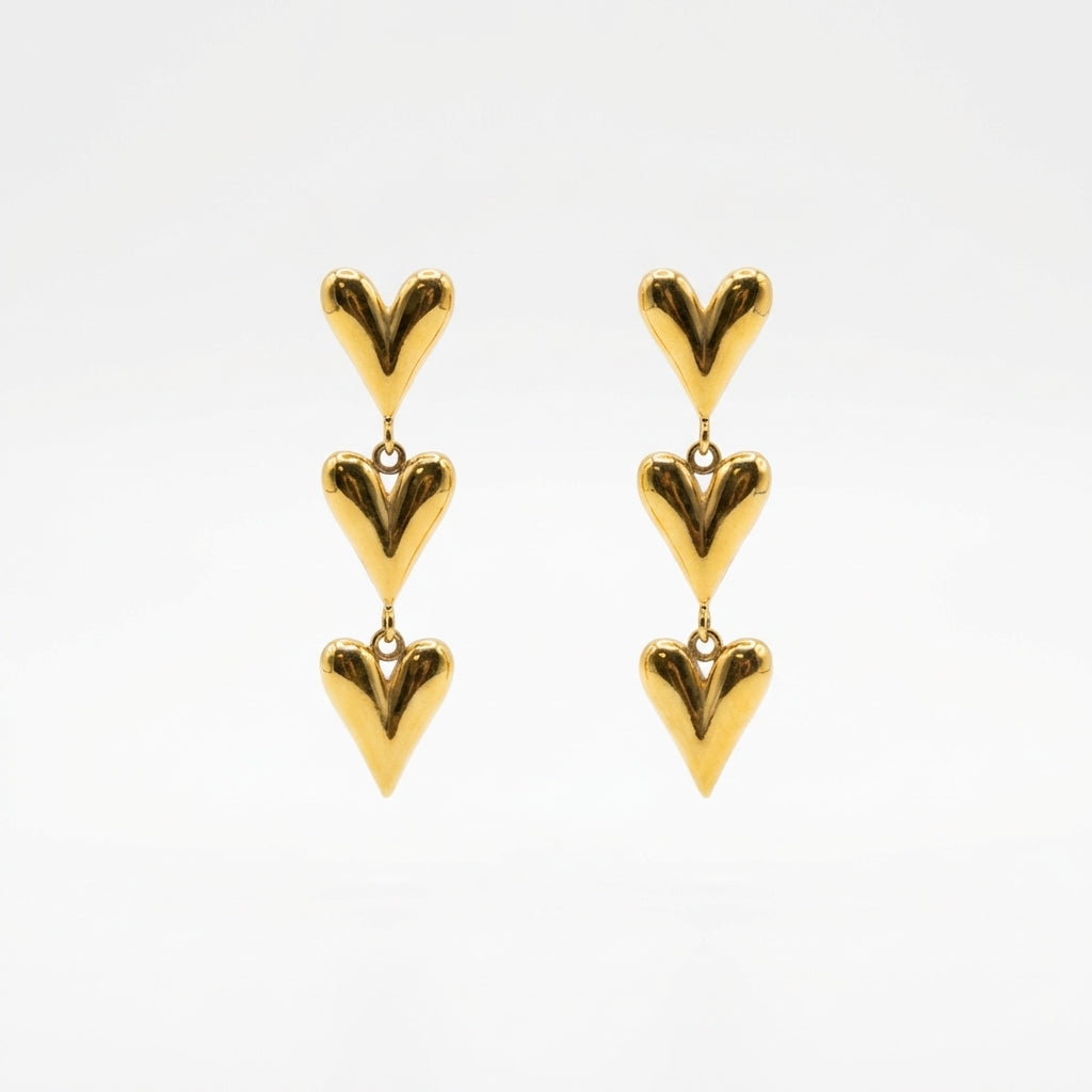 Gold-Plated Layered Heart Dangle Earrings | Stainless Steel for Lasting Shine & Comfort