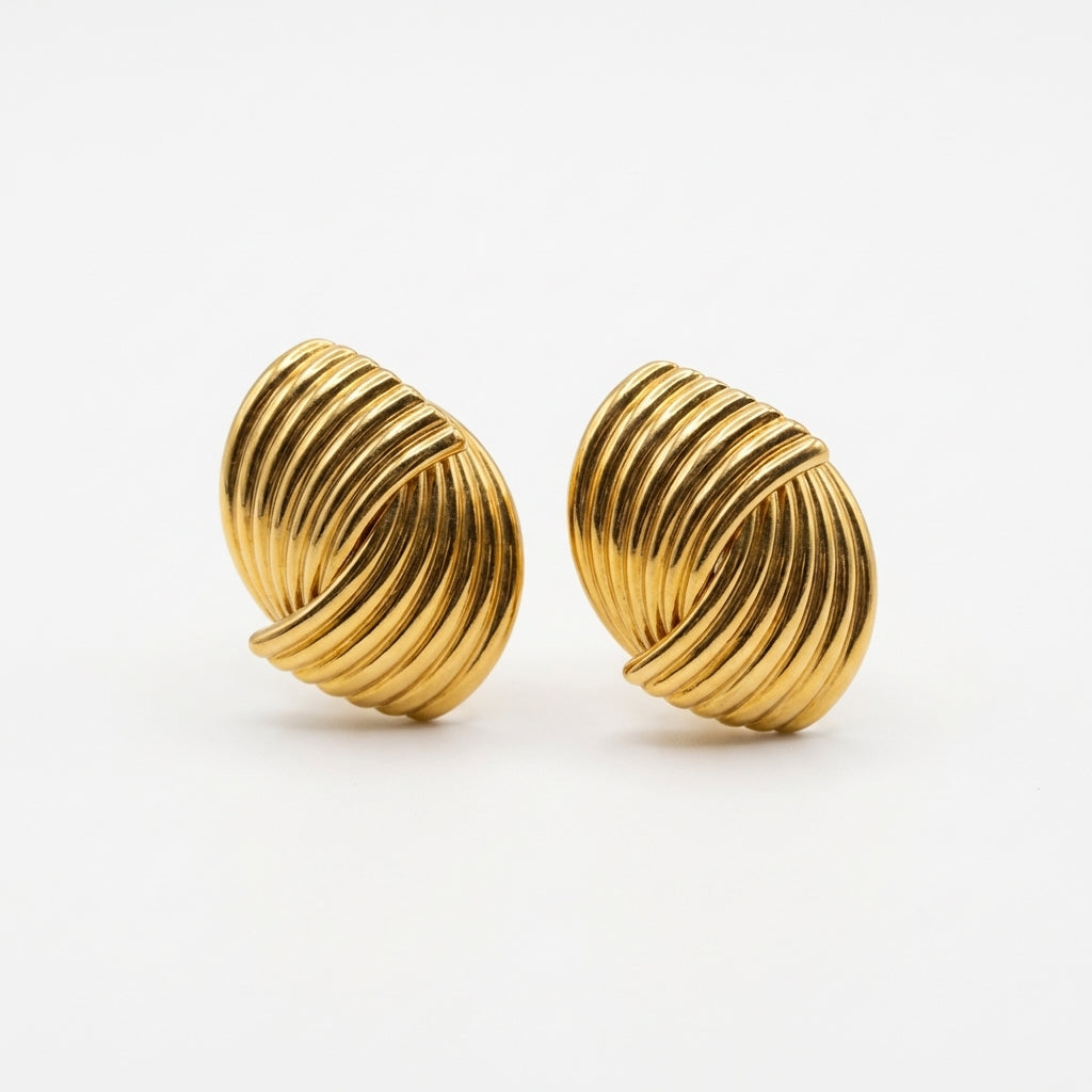 Chunky Ribbed Gold Plated Earrings | Crafted in Gold-Plated Stainless Steel for Modern Look