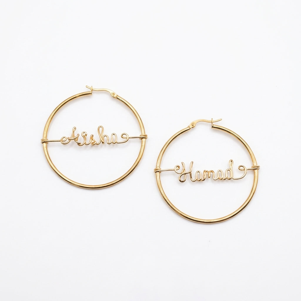 Custom 14k Gold Name Filled Hoops Earings | Customize Your Name in Earings