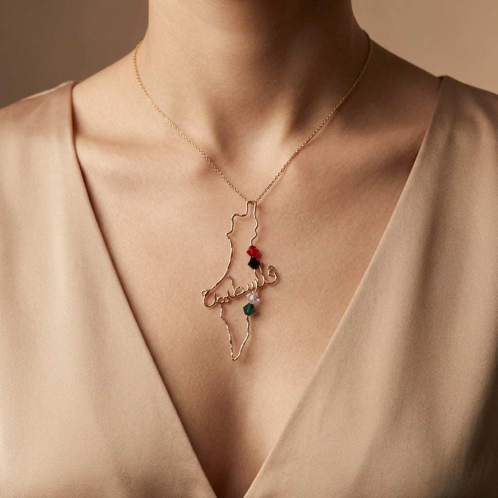 Map Design Necklace with Birthstone | Custom Map-Inspired Name Necklace