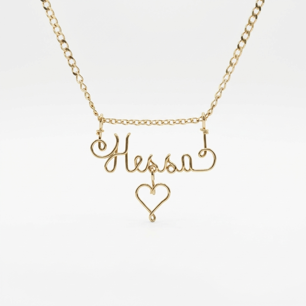 Personalized Name Necklace with Heart Pendant | Custom Gold Name Necklace for Women, Elegant Handmade Jewelry Gift for Her