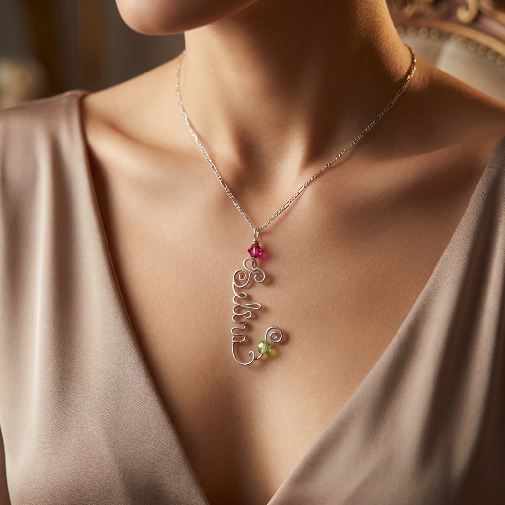 lilt drop name pendant with birthstone crystal in silver or gold finish